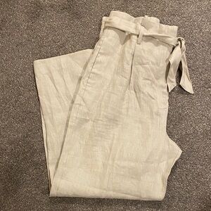 NWT. 100% Linen Cream MNG Casual to Career Pants with Fabric Belt